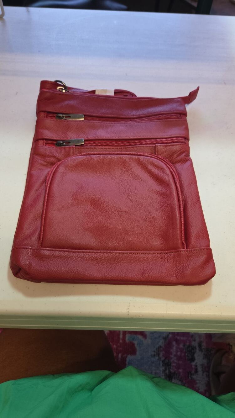 Red Textured Genuine Leather Crossbody